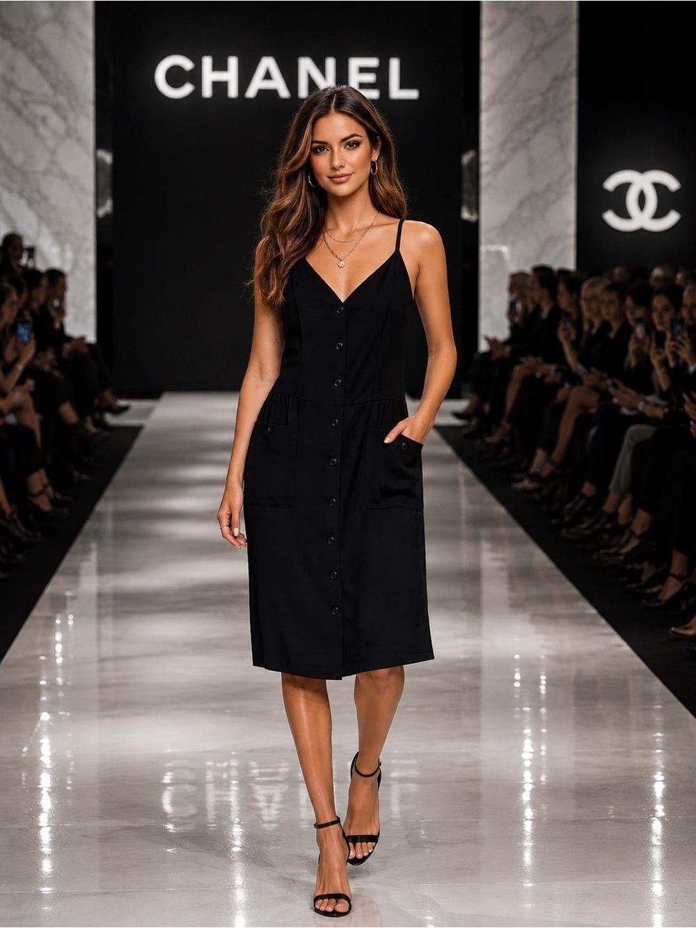 Authentic Chanel 01A Karl Lagerfeld Black Button Front Dress Size 44 - NO BELT
